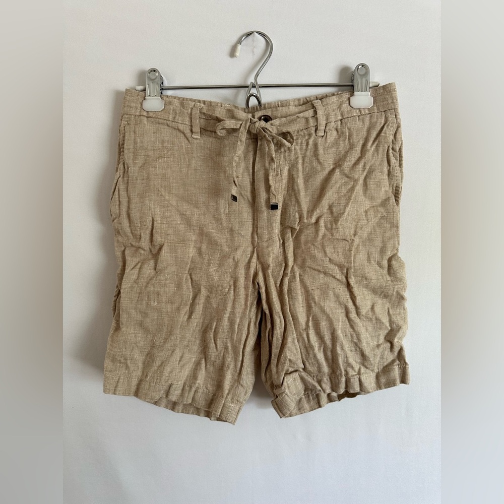Baird McNutt Linen Alex Fit Men's Beige Casual Shorts Drawstring Button Pockets